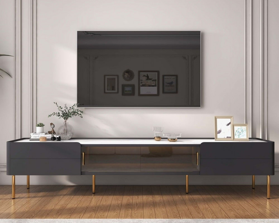 HMR - Brotic Series Modern 87" TV Stand with 2-Drawer in Dark Gray