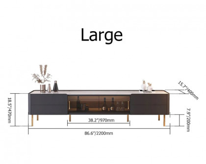 HMR - Brotic Series Modern 87" TV Stand with 2-Drawer in Dark Gray