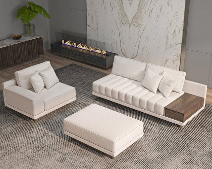 HMR 126" L-Shaped Modular Sectional with Chaise & Ottoman - Off-White, Linen