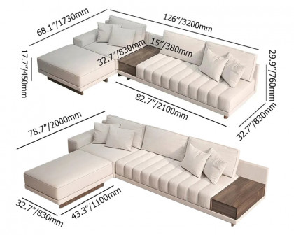 HMR 126" L-Shaped Modular Sectional with Chaise & Ottoman - Off-White, Linen