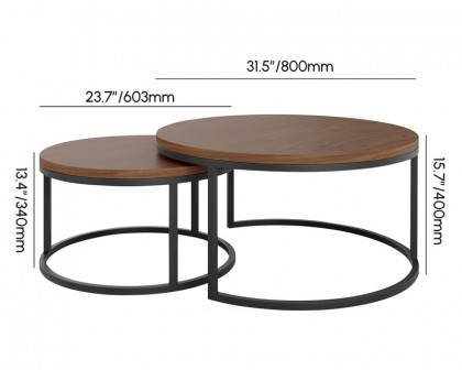 HMR Fero Round Nesting Coffee Table Set (24"-32") - Walnut/Black, MDF