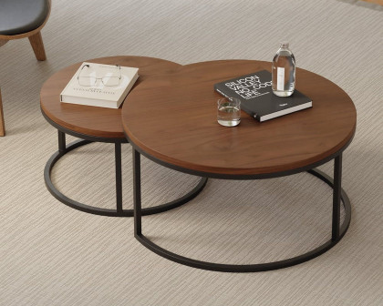 HMR Fero Round Nesting Coffee Table Set (24"-32") - Walnut/Black, MDF