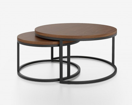 HMR Fero Round Nesting Coffee Table Set (24"-32") - Walnut/Black, MDF