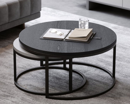 HMR Fero Round Nesting Coffee Table Set (24"-32") - Gray/Black, MDF