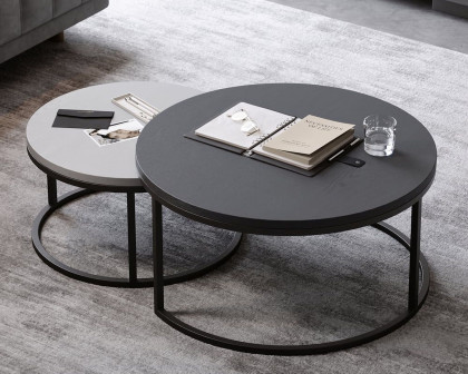 HMR Fero Round Nesting Coffee Table Set (24"-32") - Gray/Black, MDF