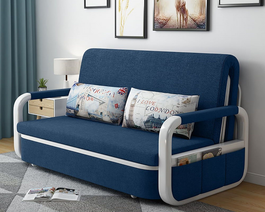 HMR 62" Queen 2-Seater Linen Convertible Sleeper Sofa - Blue