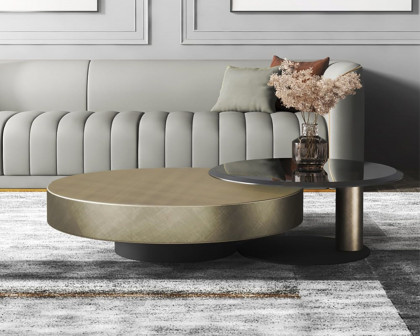 HMR Modern 2-Piece Round Nesting Coffee Table Set with Tempered Glass Top - Gold/Black, 35.4"