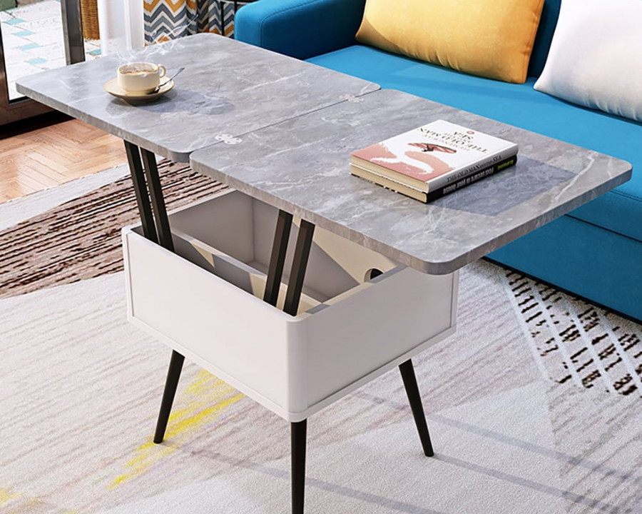 HMR - Lift Top Coffee Table with Storage MDF Top and Carbon Steel Base Extendable in Gray