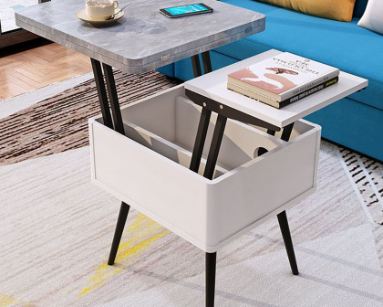 HMR - Lift Top Coffee Table with Storage MDF Top and Carbon Steel Base Extendable in Gray