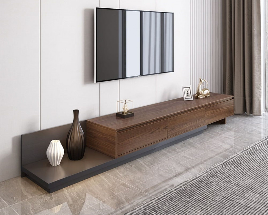 HMR Fero Extendable TV Stand with Drawers - Walnut & Gray, MDF, 79"