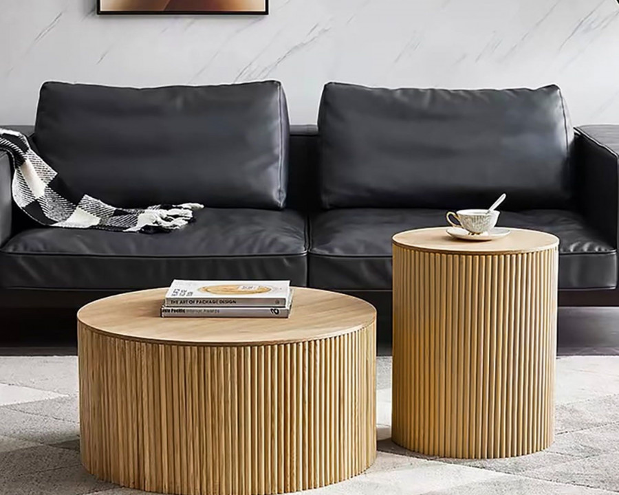 HMR Round Wood Coffee Table with Storage