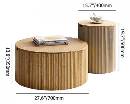 HMR Round Wood Coffee Table with Storage - Natural, Set of 2