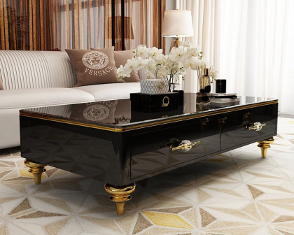 HMR Chift 51" Modern Marble Coffee Table & Storage Drawers Gold Stainless Steel Legs