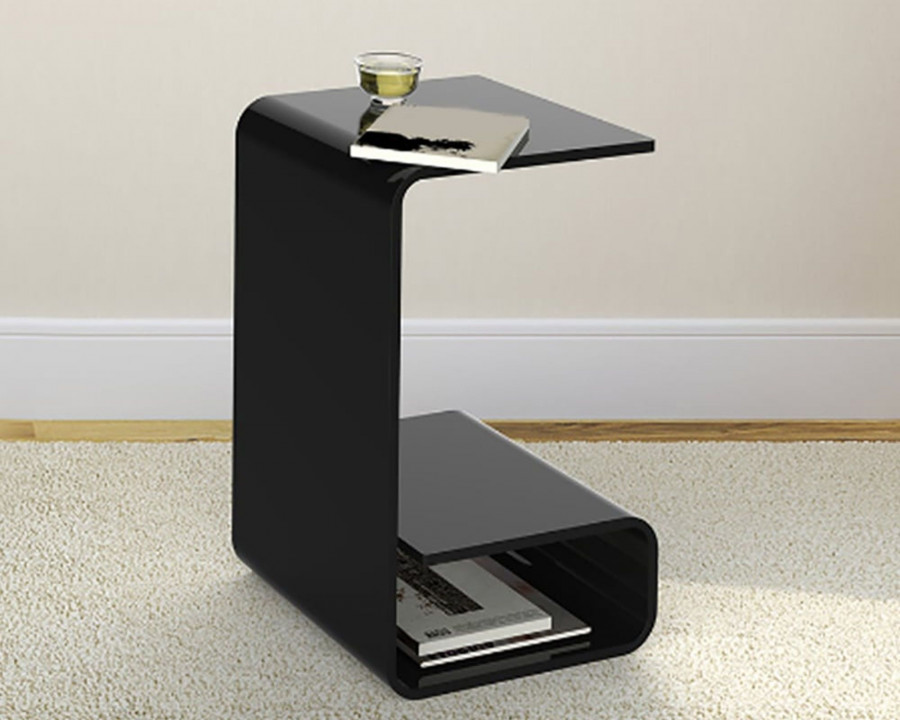 HMR Modern End Table with Storage C-Shaped - Black, Acrylic