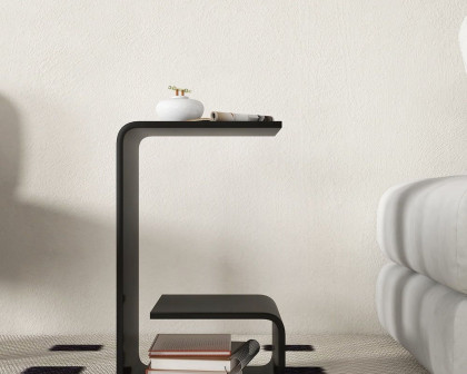 HMR Modern End Table with Storage C-Shaped - Black, Acrylic