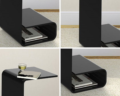 HMR Modern End Table with Storage C-Shaped - Black, Acrylic