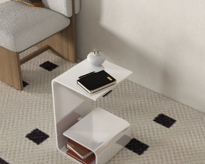 HMR Modern End Table with Storage C-Shaped - White, Acrylic