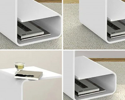 HMR Modern End Table with Storage C-Shaped - White, Acrylic