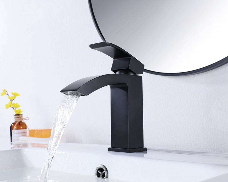 HMR Single Hole Deck Mounted Bathroom Sink Faucet - Black