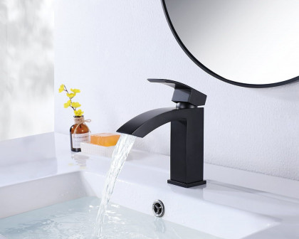 HMR Single Hole Deck Mounted Bathroom Sink Faucet - Black