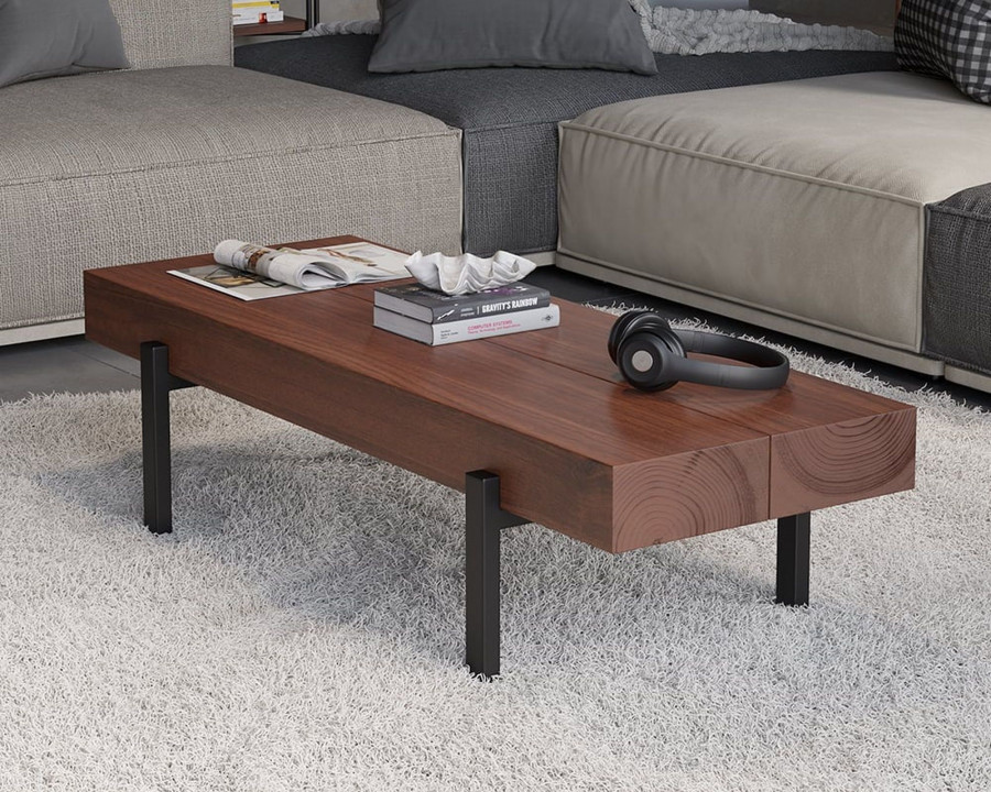 HMR 39" Rustic Rectangular Narrow Coffee Table Wood Top for Small Space