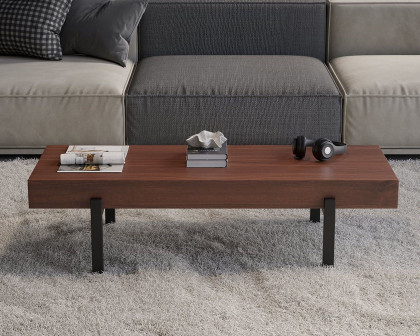 HMR 39" Rustic Rectangular Narrow Coffee Table Wood Top for Small Space - Walnut