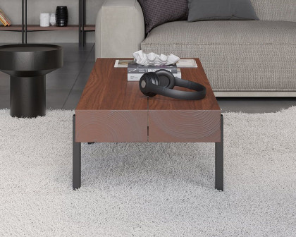 HMR 39" Rustic Rectangular Narrow Coffee Table Wood Top for Small Space - Walnut