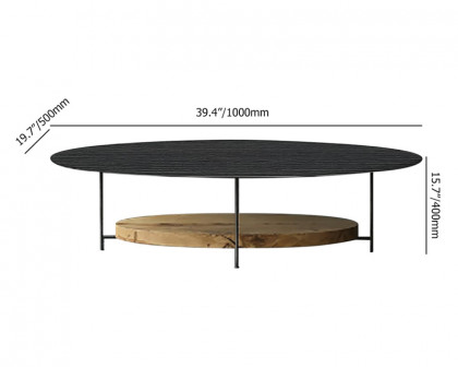 HMR Modern Oval Coffee Table with Storage Shelf - Black/Natural