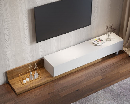 HMR Extendable Floor TV Stand with 3 Drawers (71"-120") - White & Walnut