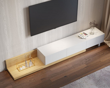 HMR Extendable Floor TV Stand with 3 Drawers (71"-120") - Natural & White