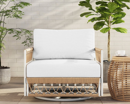 HMR Ropipe Outdoor Chair with Hand Woven Rope - White, Swivel Base