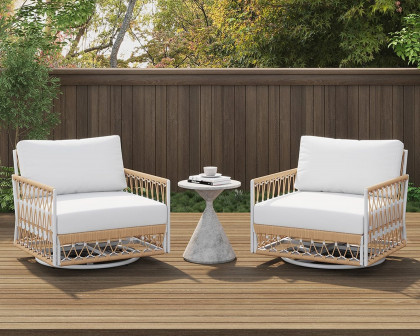 HMR Ropipe Outdoor Chair with Hand Woven Rope - White, Swivel Base