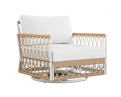 HMR Ropipe Outdoor Chair with Hand Woven Rope - White, Swivel Base