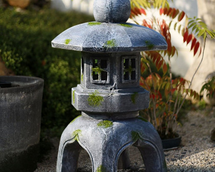 HMR Outdoor Garden Geometric Japanese Solar Lantern Sculpture Statue Asian Decor - Gray