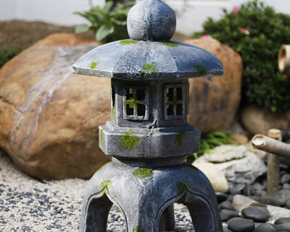 HMR Outdoor Garden Geometric Japanese Solar Lantern Sculpture Statue Asian Decor - Gray