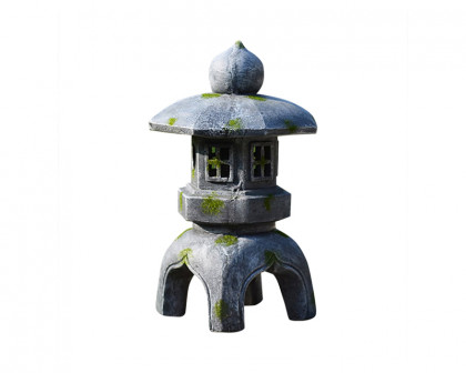 HMR Outdoor Garden Geometric Japanese Solar Lantern Sculpture Statue Asian Decor - Gray