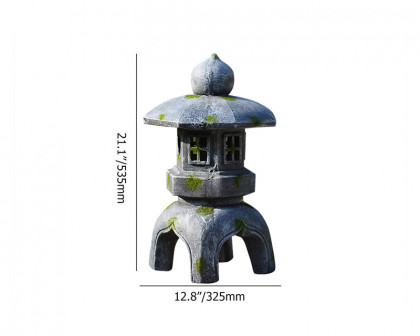 HMR Outdoor Garden Geometric Japanese Solar Lantern Sculpture Statue Asian Decor - Gray