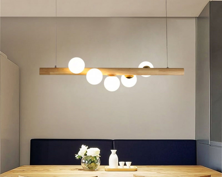 HMR Modern Linear 5-Light Kitchen Island Pendant Light Glass Globe