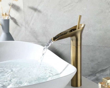 HMR Ashfie Classic Single Tall Waterfall Basin Mixer Tap - Antique Brass