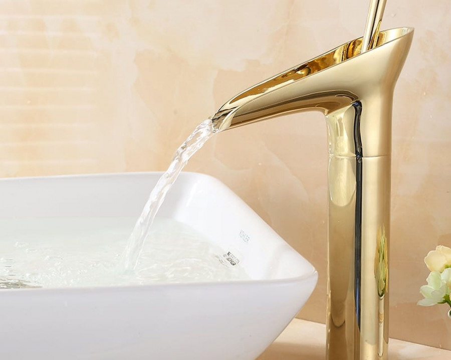 HMR Ashfie Classic Single Tall Waterfall Basin Mixer Tap - Gold