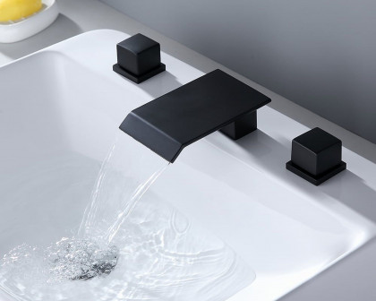 HMR Moda Waterfall Widespread Bathroom Sink Faucet with Square Double Handle