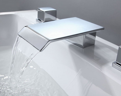 HMR Moda Waterfall Widespread Bathroom Sink Faucet with Square Double Handle - Chrome, Brass