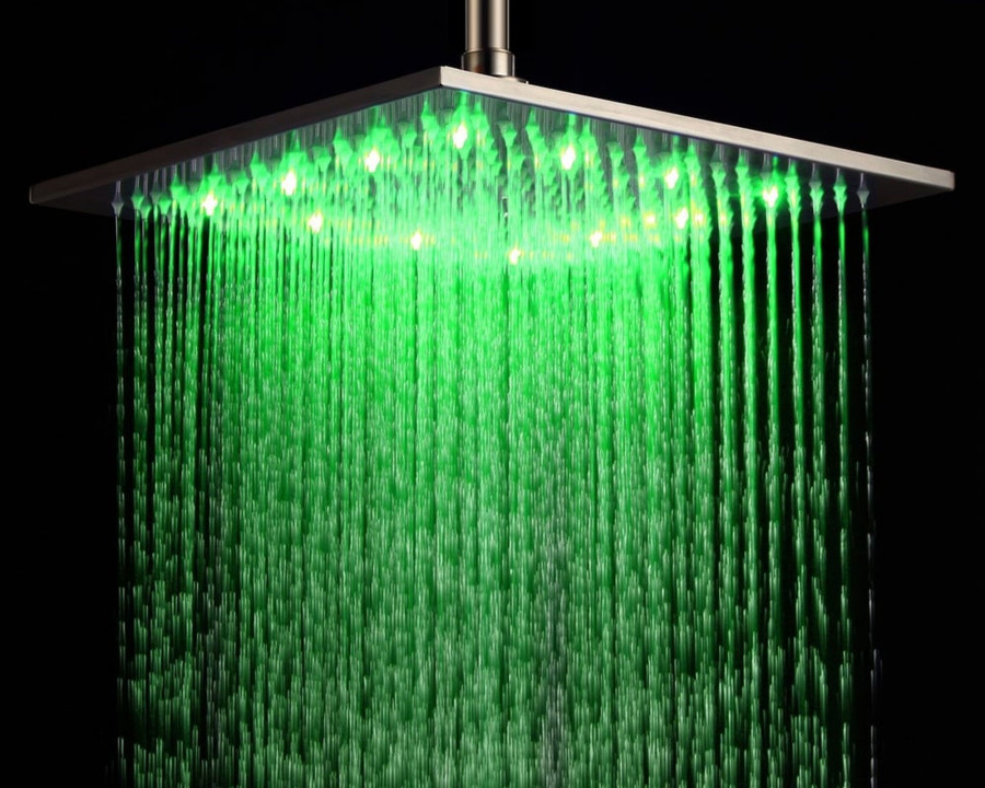 HMR Modern 12" Square Ceiling Mount Rain Shower Head with LED