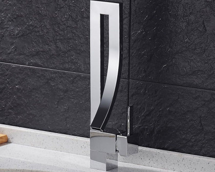 HMR Modern Single Handle 1-Hole Bathroom Sink Faucet with Waterfall Spout Brass - Chrome