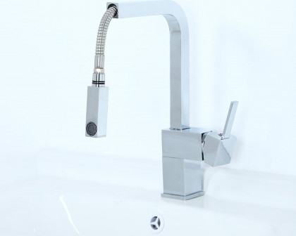 HMR Contemporary Pull-Out Brass Kitchen Faucet - Chrome