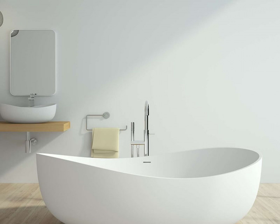 HMR 70" Modern Oval Freestanding Stone Resin Soaking Bathtub