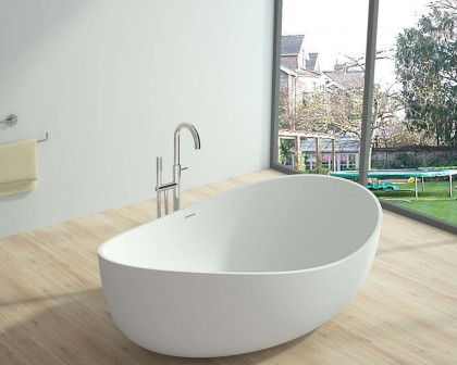 HMR 70" Modern Oval Freestanding Stone Resin Soaking Bathtub - Glossy White