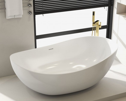 HMR 70" Modern Oval Freestanding Stone Resin Soaking Bathtub - Glossy White