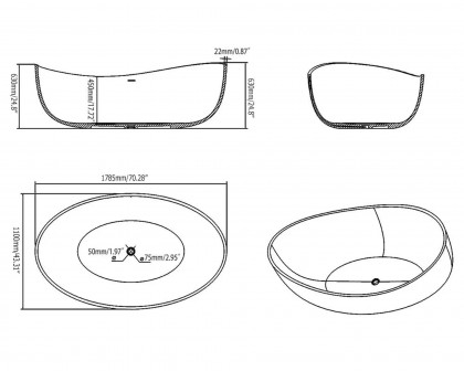 HMR 70" Modern Oval Freestanding Stone Resin Soaking Bathtub - Glossy White