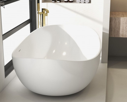 HMR 70" Modern Oval Freestanding Stone Resin Soaking Bathtub - Glossy White